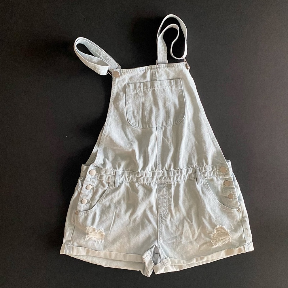 Cotton On 91 Denim Overall Shorts, Size 12, Distressed.